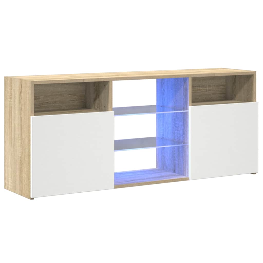 Έπιπλο Τηλεόρασης με LED Λευκό/Sonoma Δρυς 120x30x50 εκ. - Pakobazaar