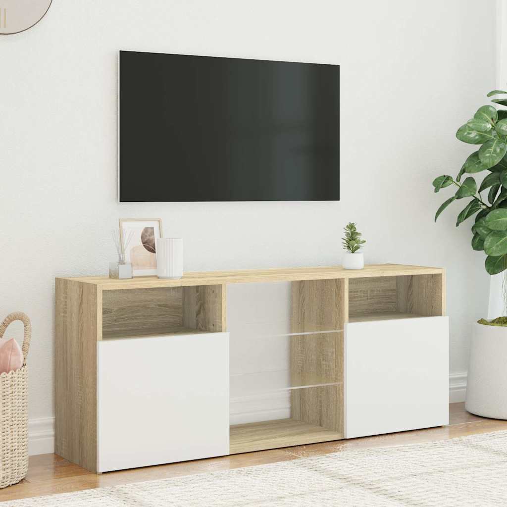 Έπιπλο Τηλεόρασης με LED Λευκό/Sonoma Δρυς 120x30x50 εκ. - Pakobazaar