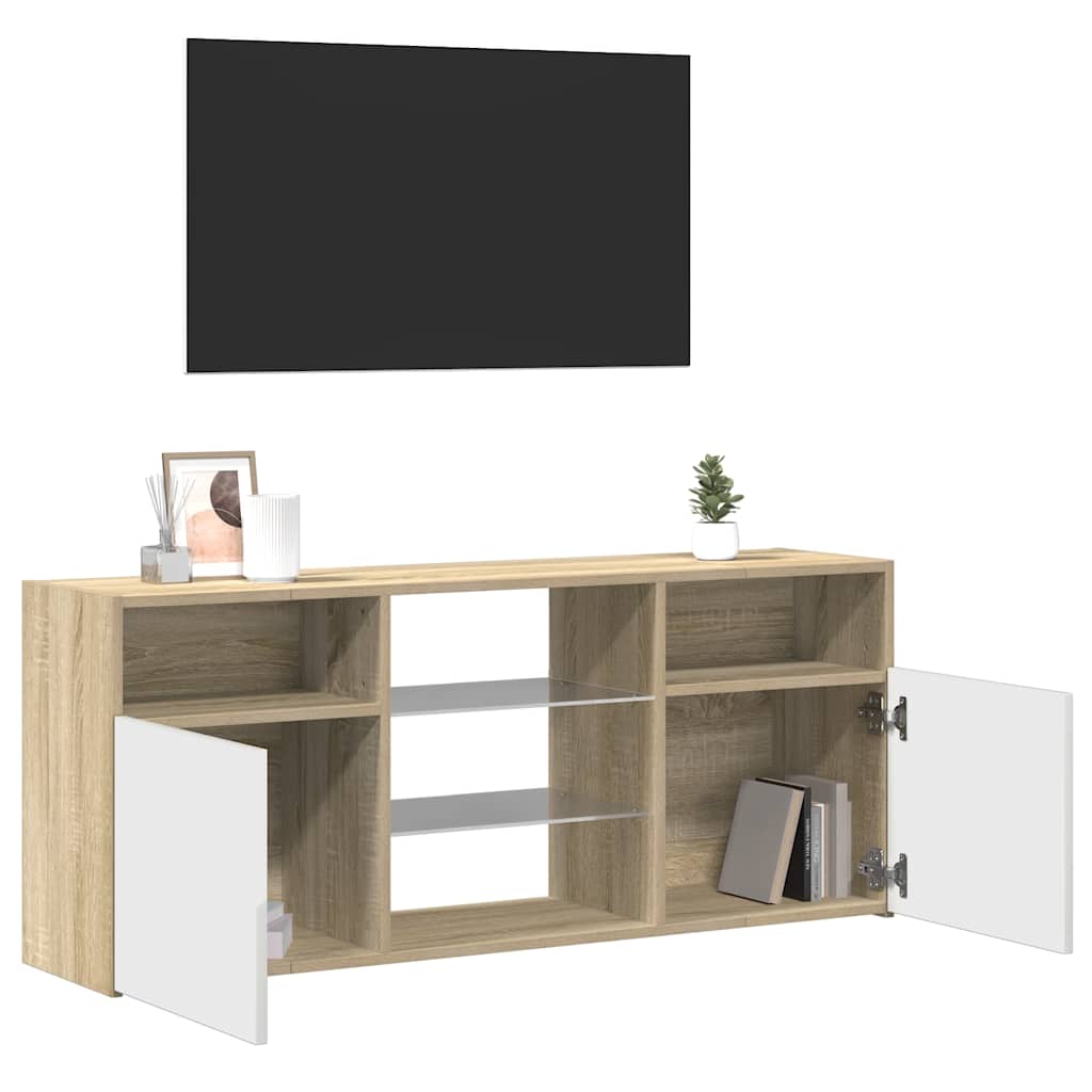Έπιπλο Τηλεόρασης με LED Λευκό/Sonoma Δρυς 120x30x50 εκ. - Pakobazaar
