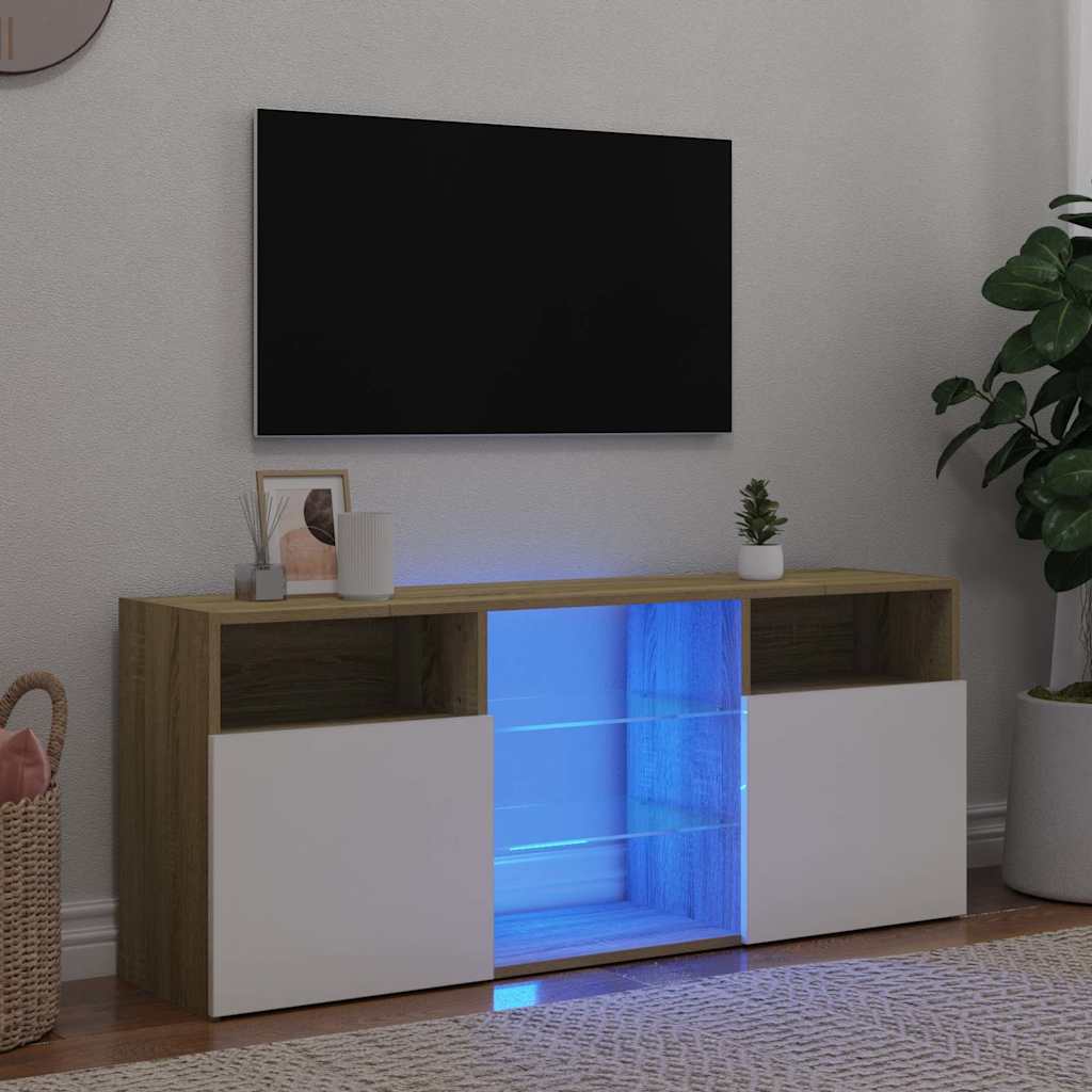 Έπιπλο Τηλεόρασης με LED Λευκό/Sonoma Δρυς 120x30x50 εκ. - Pakobazaar