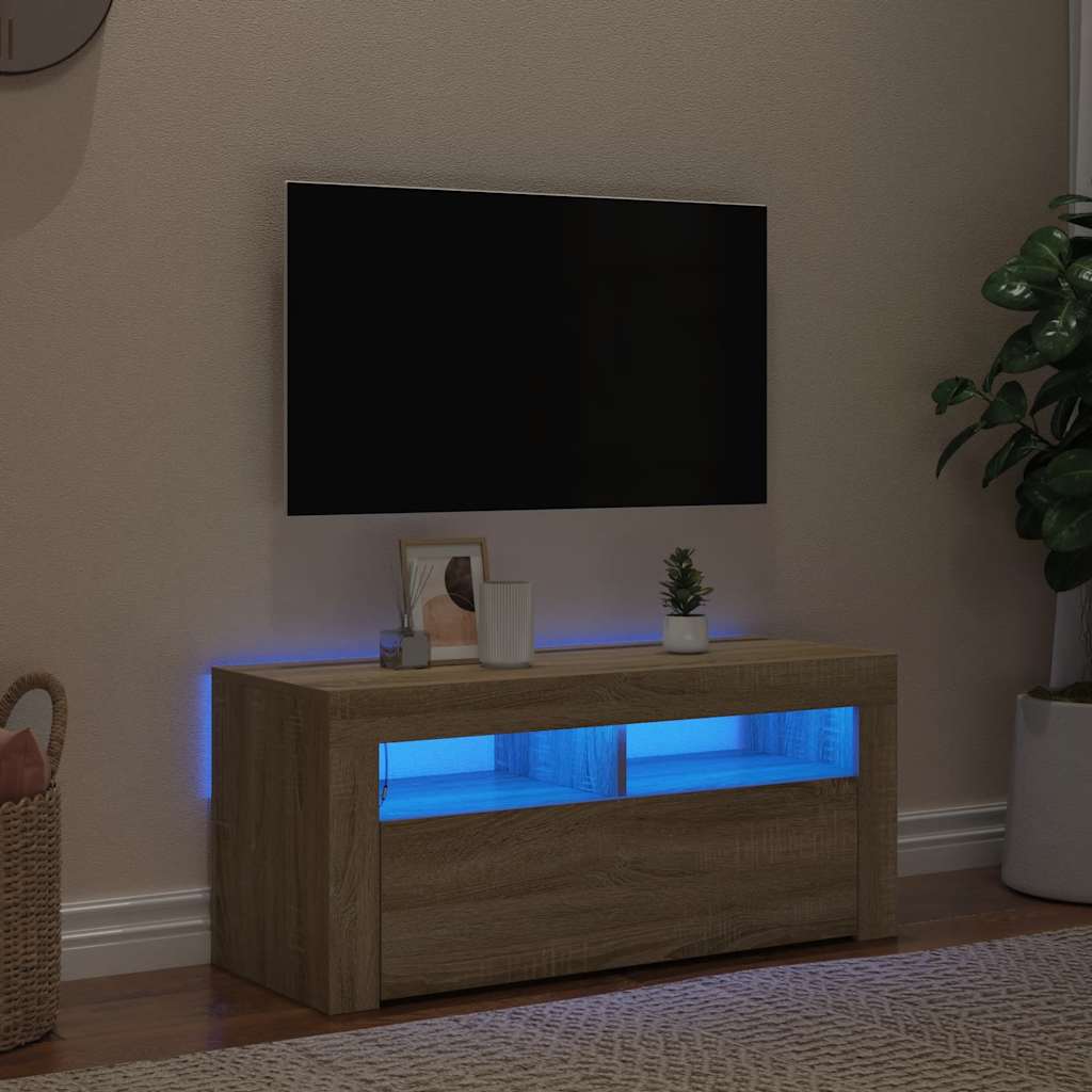 Έπιπλο Τηλεόρασης με LED Sonoma Δρυς 90x35x40 εκ. - Pakobazaar