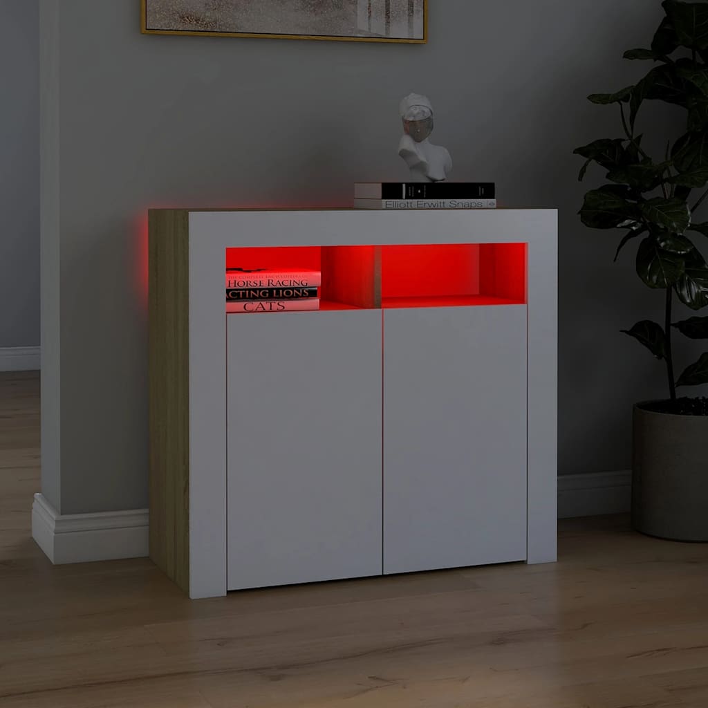 Ντουλάπι με LED Λευκό/Sonoma Δρυς 80 x 35 x 75 εκ.