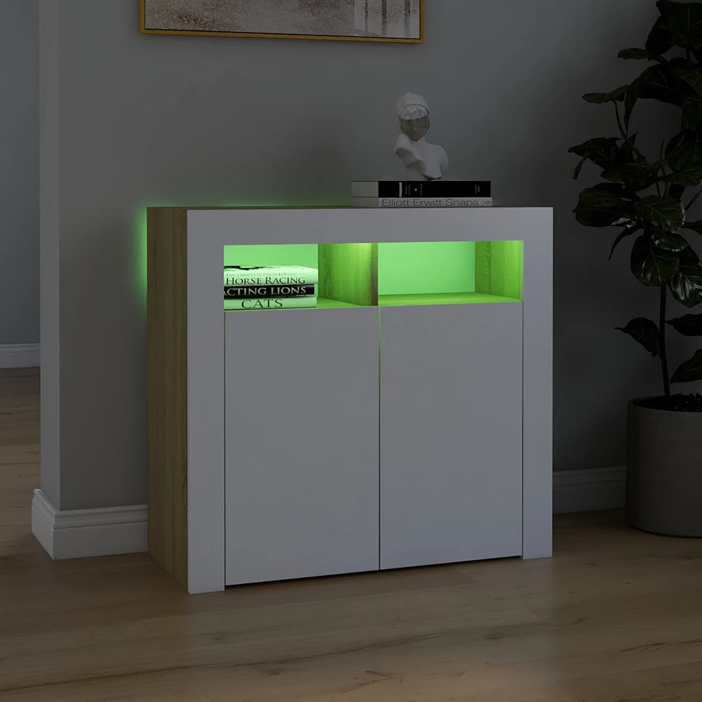 Ντουλάπι με LED Λευκό/Sonoma Δρυς 80 x 35 x 75 εκ.