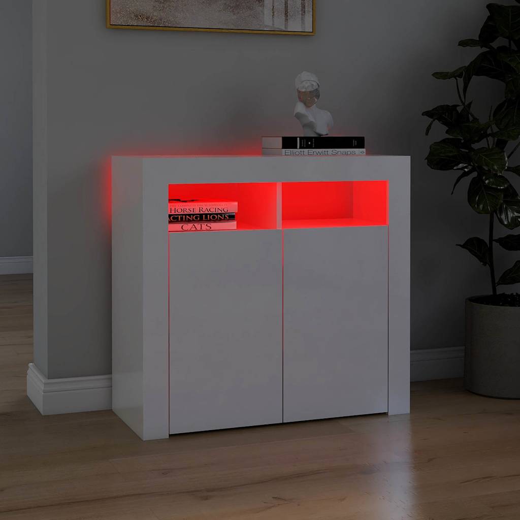Ντουλάπι με LED Γυαλιστερό Λευκό 80 x 35 x 75 εκ.