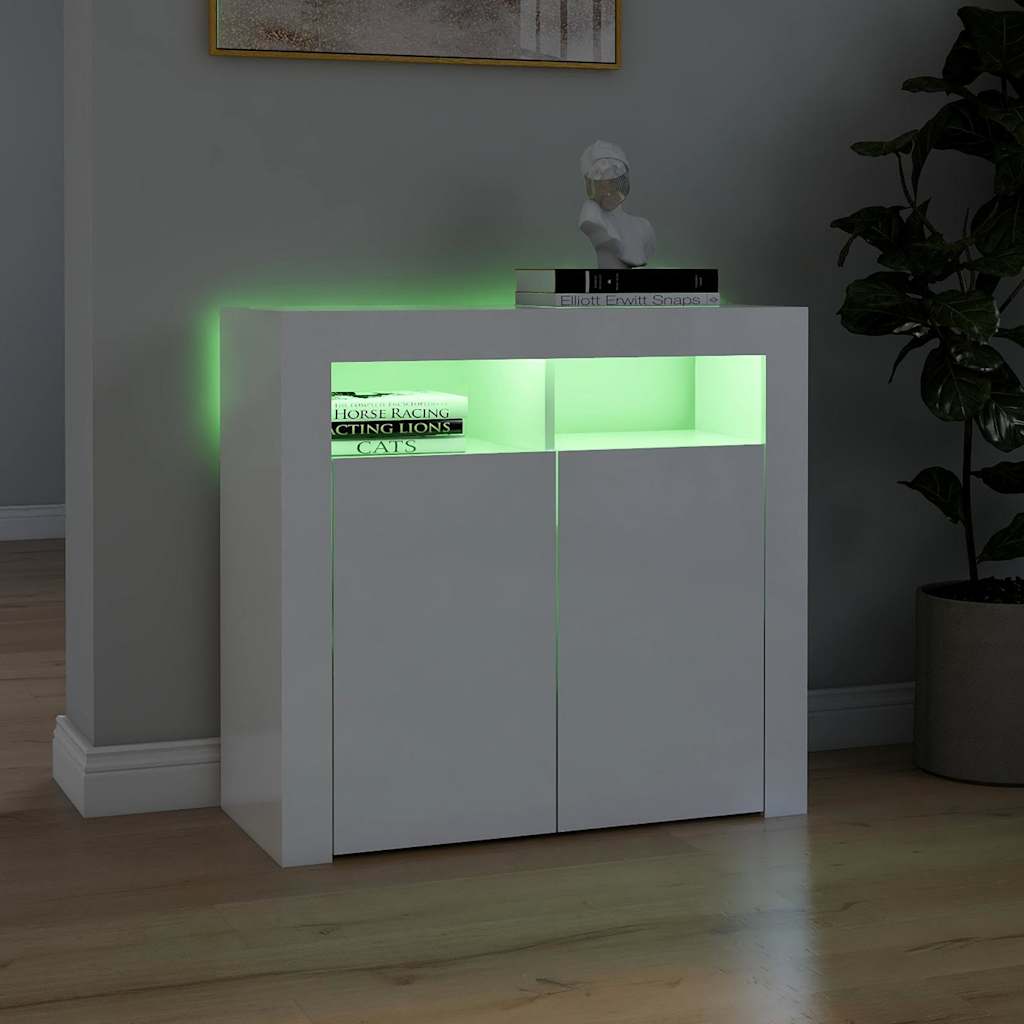 Ντουλάπι με LED Γυαλιστερό Λευκό 80 x 35 x 75 εκ.