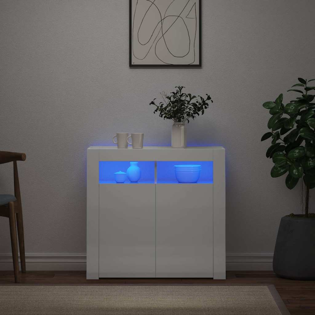 Ντουλάπι με LED Γυαλιστερό Λευκό 80 x 35 x 75 εκ.