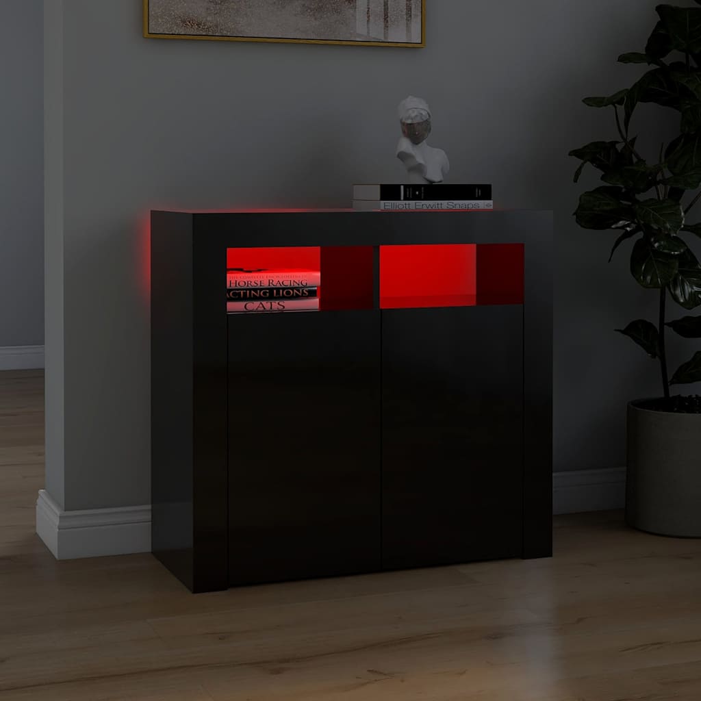 Ντουλάπι με LED Γυαλιστερό Μαύρο 80 x 35 x 75 εκ. - Pakobazaar