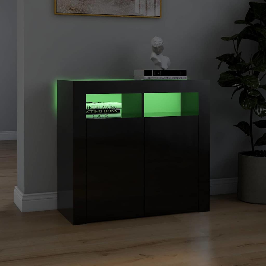 Ντουλάπι με LED Γυαλιστερό Μαύρο 80 x 35 x 75 εκ. - Pakobazaar