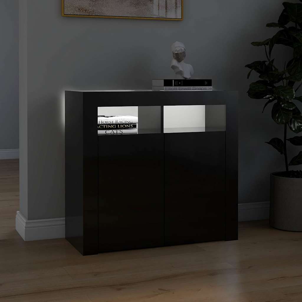 Ντουλάπι με LED Γυαλιστερό Μαύρο 80 x 35 x 75 εκ. - Pakobazaar
