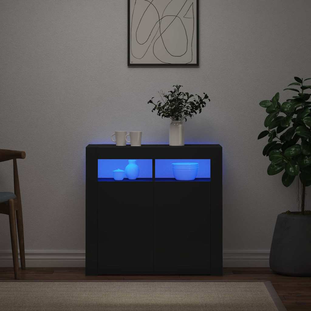 Ντουλάπι με LED Γυαλιστερό Μαύρο 80 x 35 x 75 εκ. - Pakobazaar