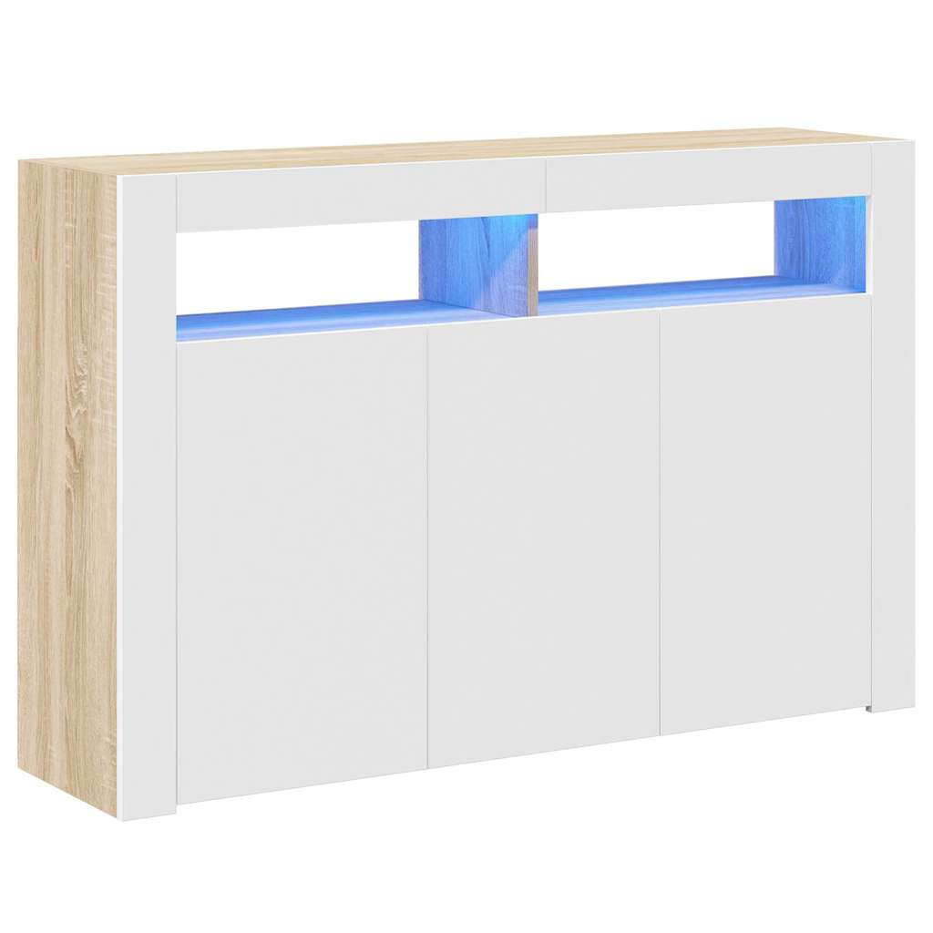 Ντουλάπι με LED Λευκό/Sonoma Δρυς 115,5x30x75 εκ.
