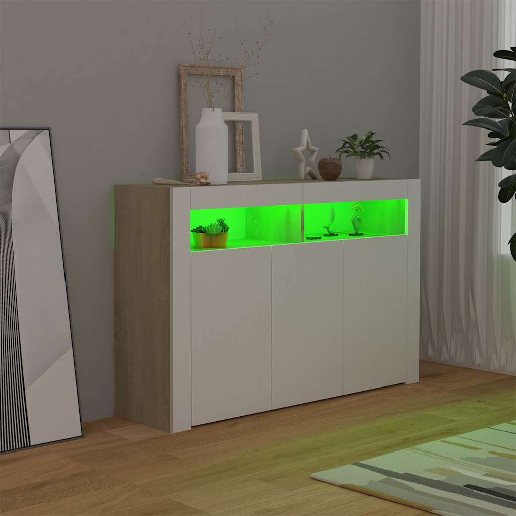 Ντουλάπι με LED Λευκό/Sonoma Δρυς 115,5x30x75 εκ.