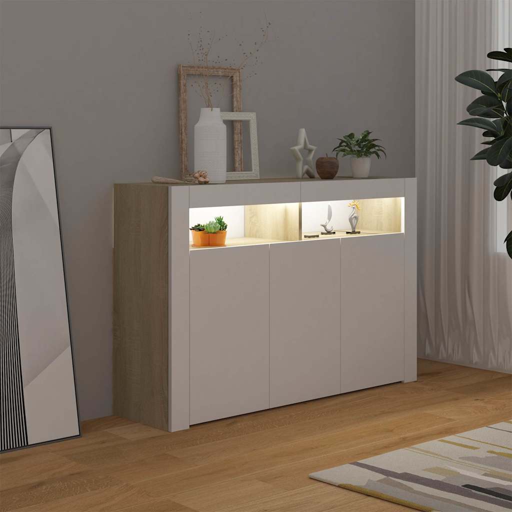 Ντουλάπι με LED Λευκό/Sonoma Δρυς 115,5x30x75 εκ.