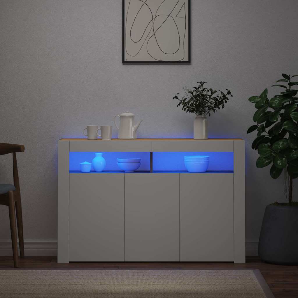 Ντουλάπι με LED Λευκό/Sonoma Δρυς 115,5x30x75 εκ.