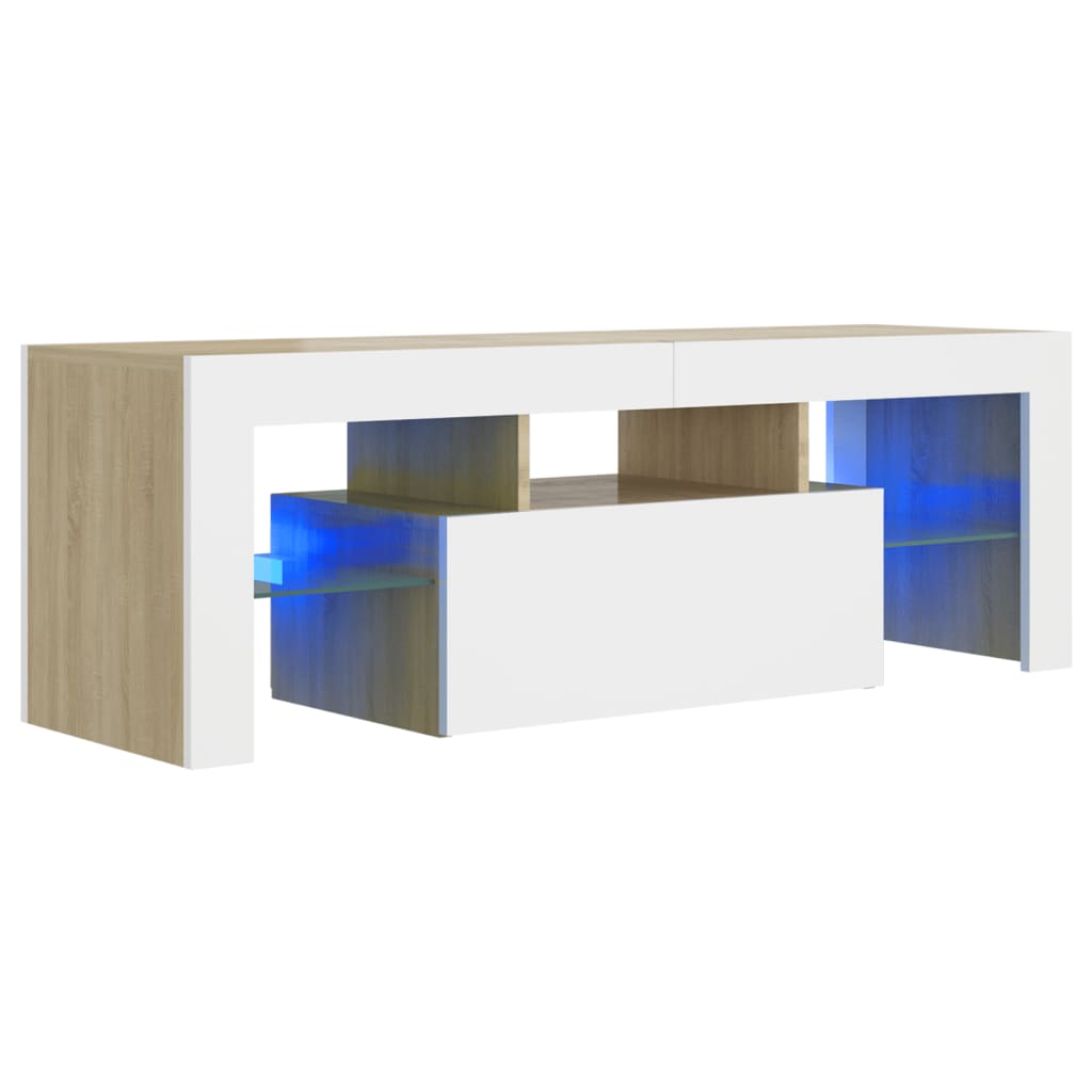 Έπιπλο Τηλεόρασης με LED Λευκό/Sonoma Δρυς 120x35x40 εκ.