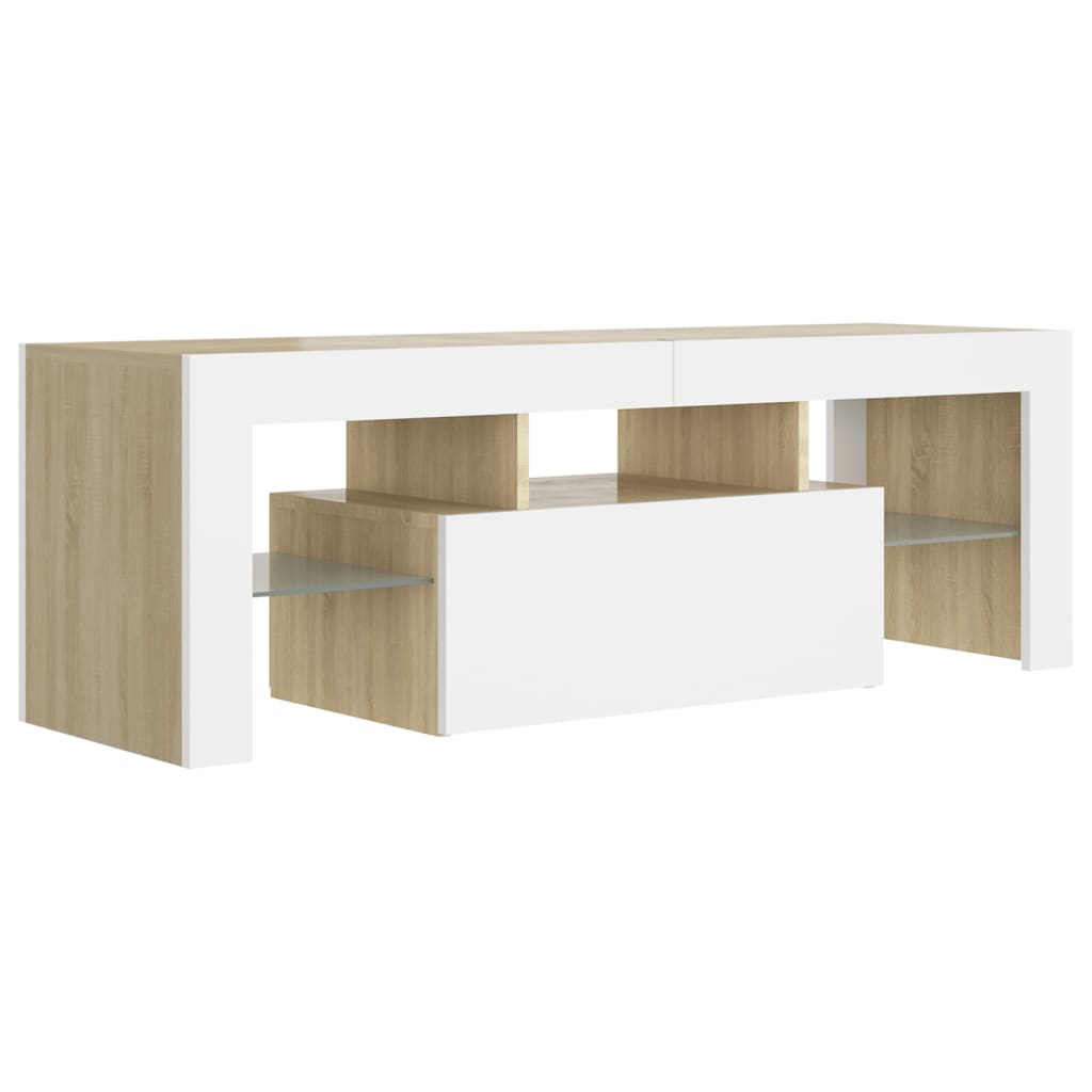 Έπιπλο Τηλεόρασης με LED Λευκό/Sonoma Δρυς 120x35x40 εκ.