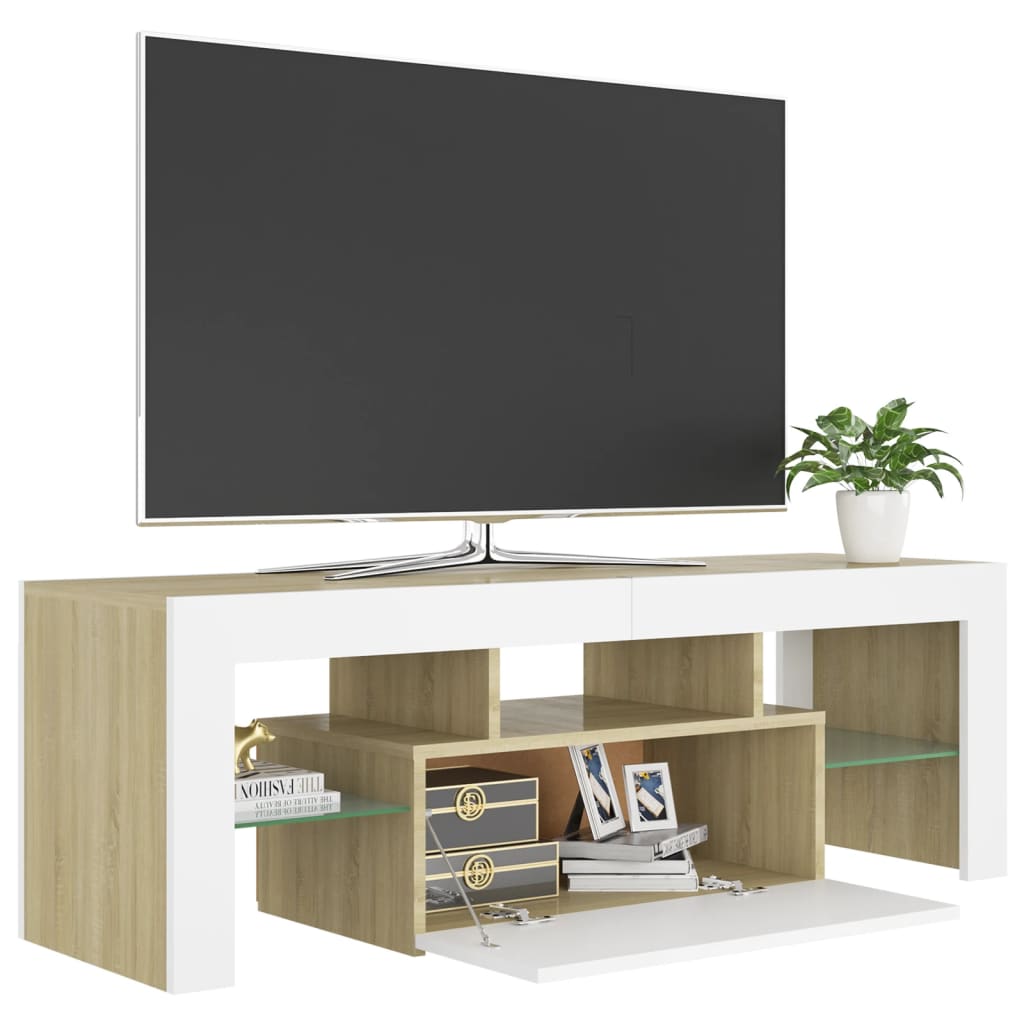 Έπιπλο Τηλεόρασης με LED Λευκό/Sonoma Δρυς 120x35x40 εκ.