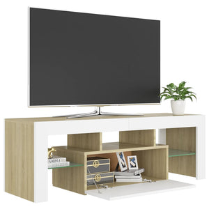 Έπιπλο Τηλεόρασης με LED Λευκό/Sonoma Δρυς 120x35x40 εκ.