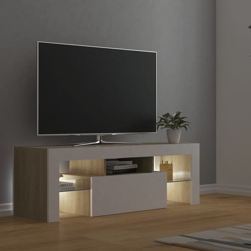 Έπιπλο Τηλεόρασης με LED Λευκό/Sonoma Δρυς 120x35x40 εκ.