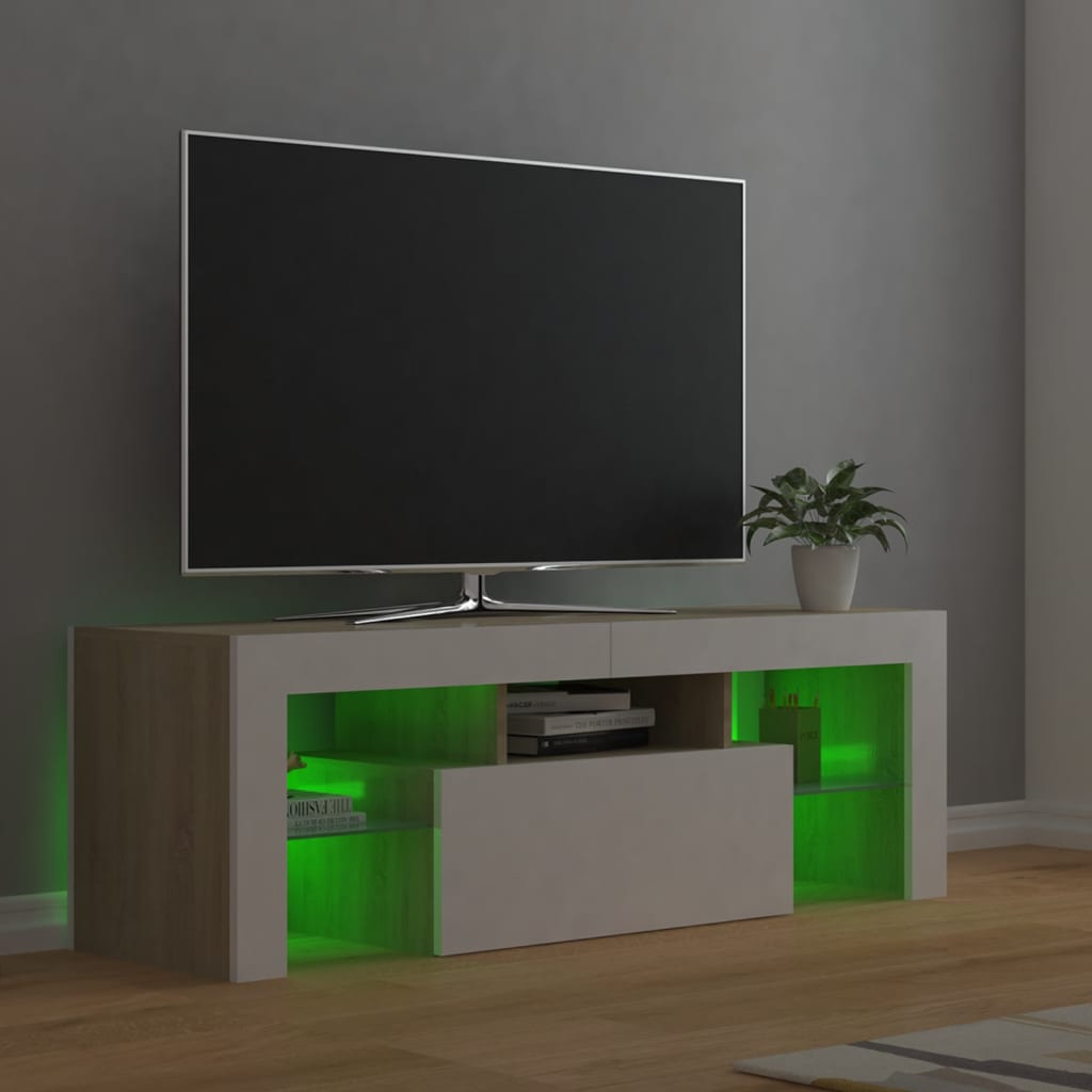 Έπιπλο Τηλεόρασης με LED Λευκό/Sonoma Δρυς 120x35x40 εκ.