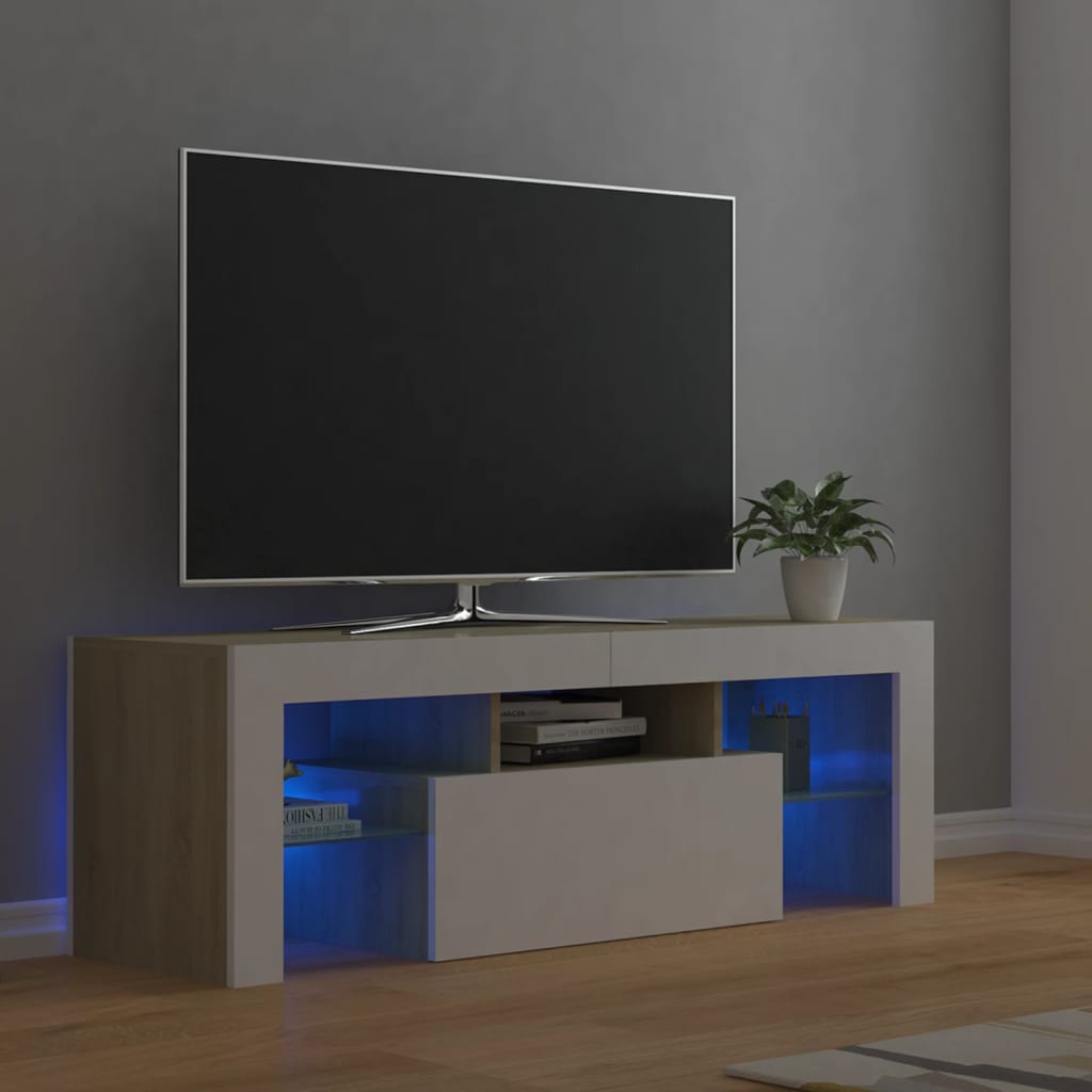 Έπιπλο Τηλεόρασης με LED Λευκό/Sonoma Δρυς 120x35x40 εκ.
