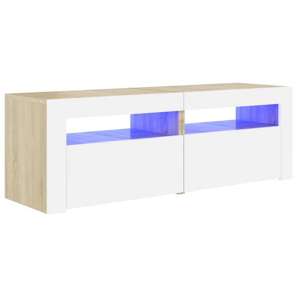 Έπιπλο Τηλεόρασης με LED Λευκό & Sonoma Δρυς 120 x 35 x 40 εκ.