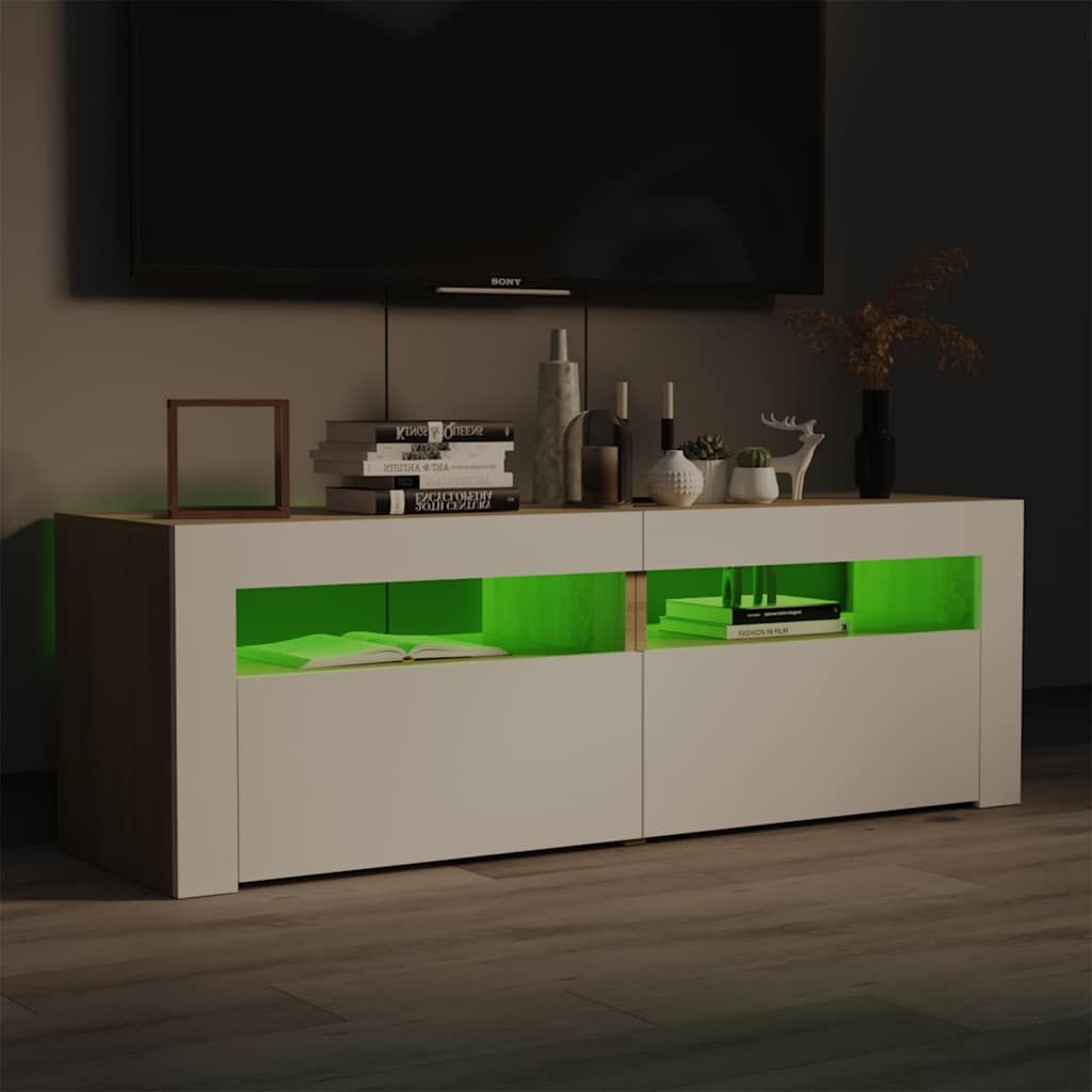 Έπιπλο Τηλεόρασης με LED Λευκό & Sonoma Δρυς 120 x 35 x 40 εκ.