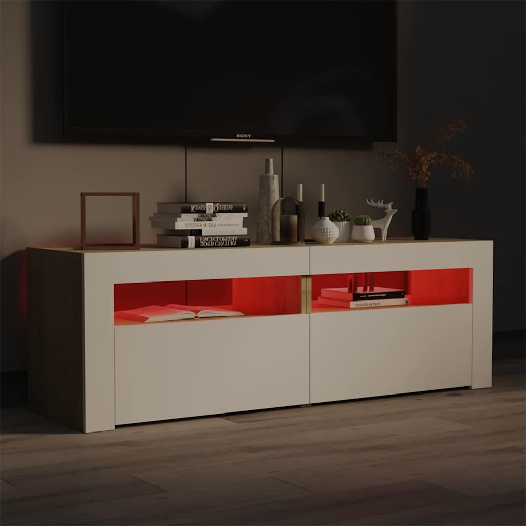 Έπιπλο Τηλεόρασης με LED Λευκό & Sonoma Δρυς 120 x 35 x 40 εκ.