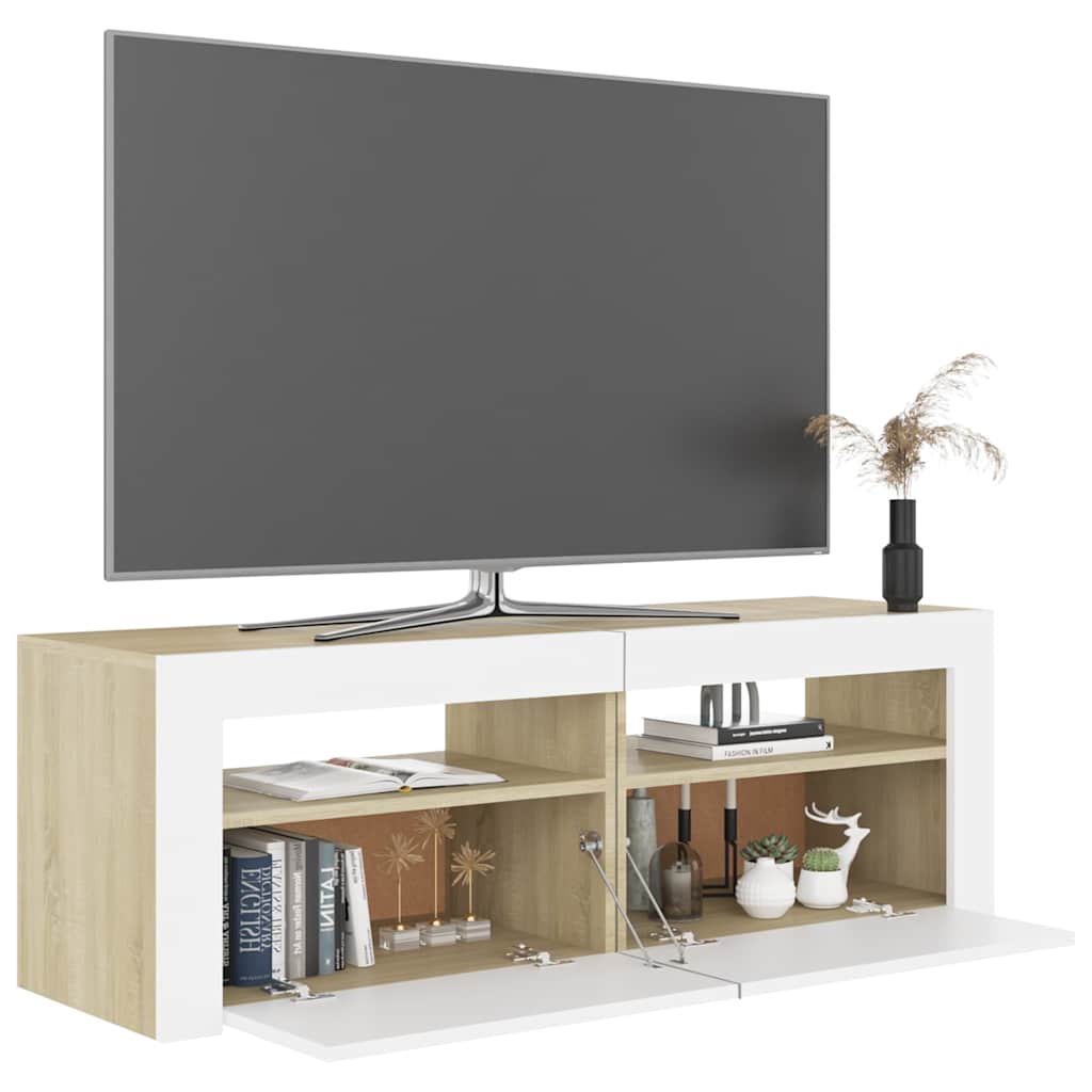 Έπιπλο Τηλεόρασης με LED Λευκό & Sonoma Δρυς 120 x 35 x 40 εκ.