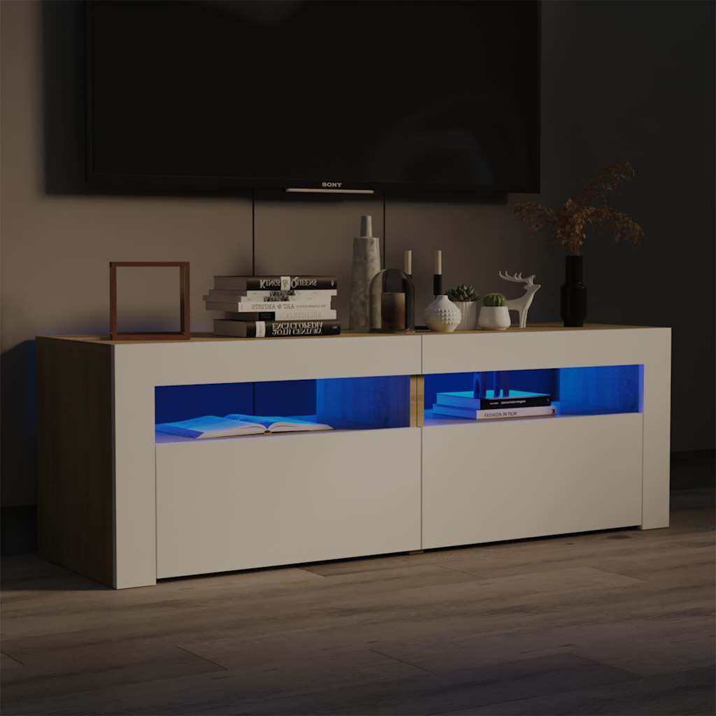 Έπιπλο Τηλεόρασης με LED Λευκό & Sonoma Δρυς 120 x 35 x 40 εκ.