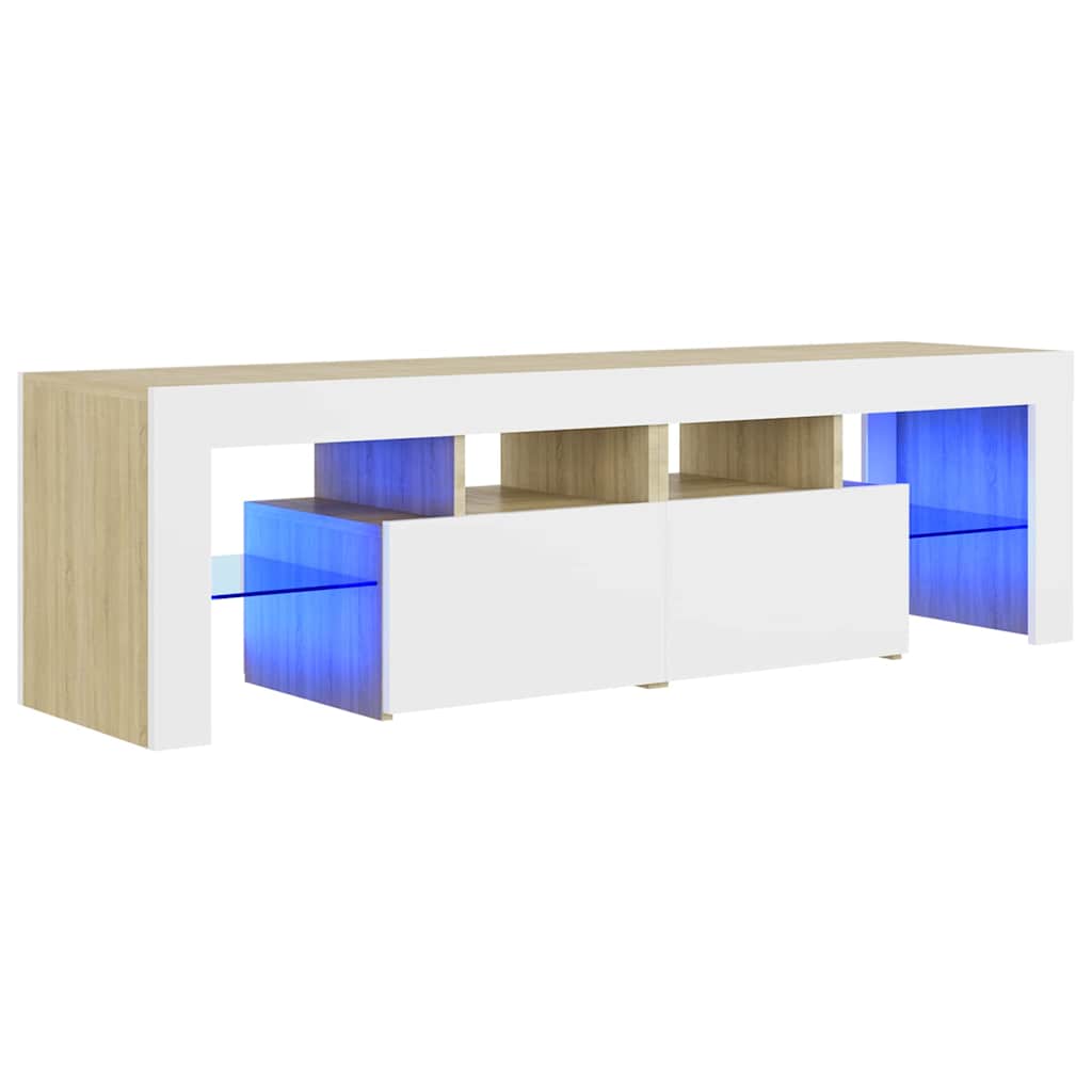 Έπιπλο Τηλεόρασης με LED Λευκό/Sonoma Δρυς 140 x 36,5 x 40 εκ.