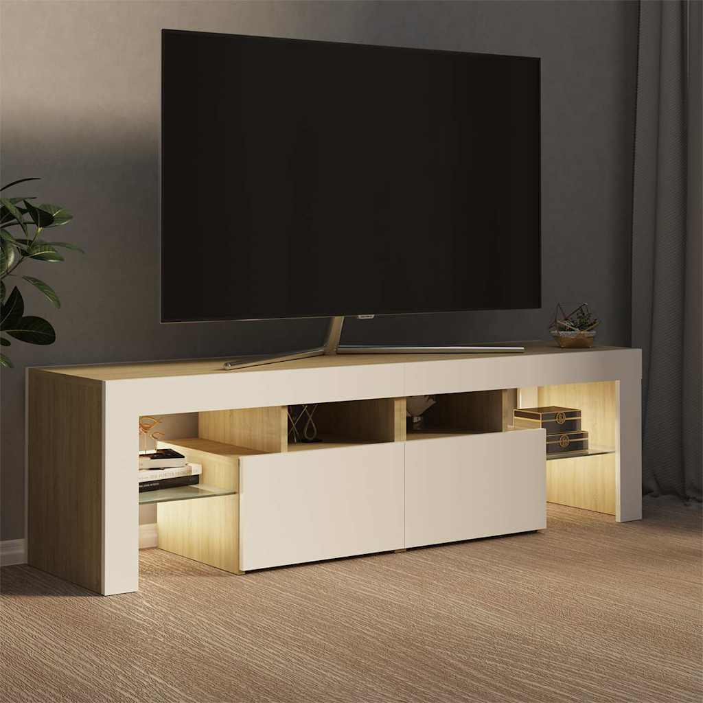 Έπιπλο Τηλεόρασης με LED Λευκό/Sonoma Δρυς 140 x 36,5 x 40 εκ.
