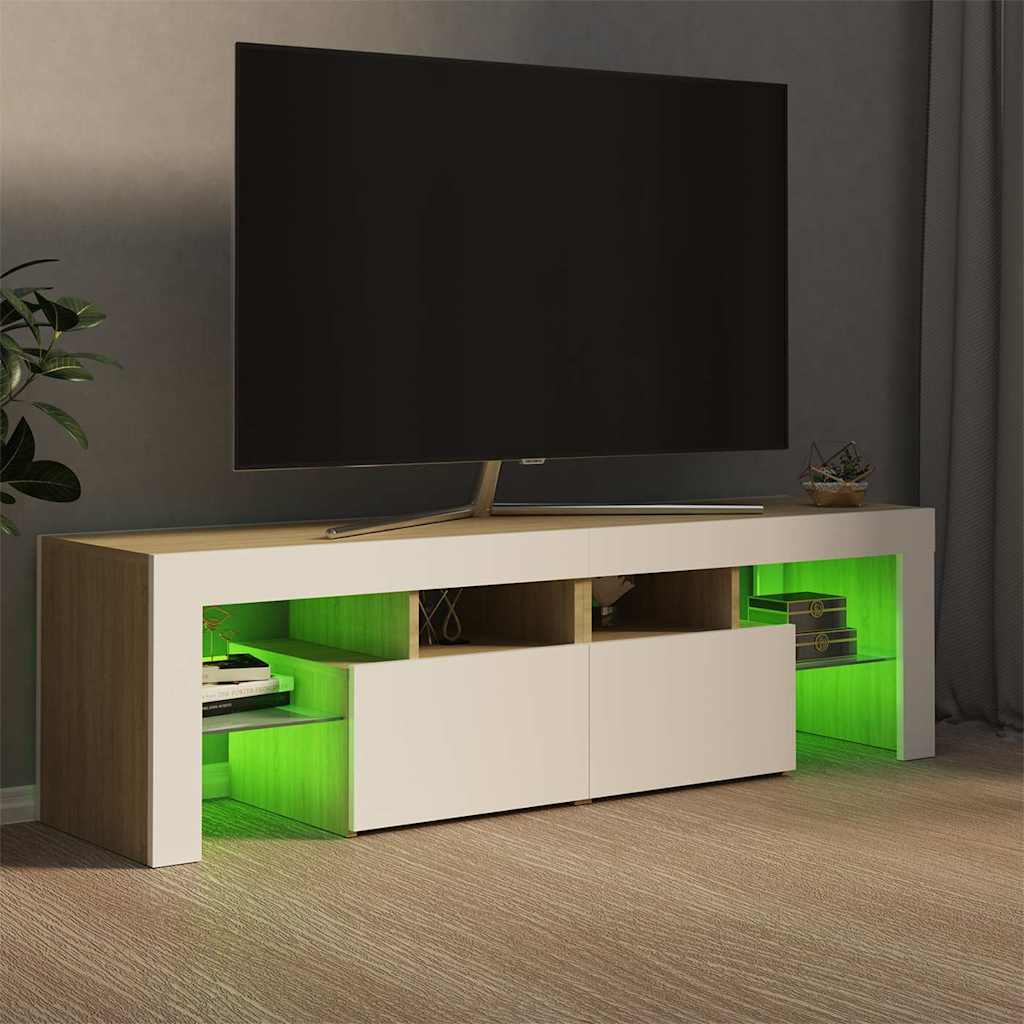 Έπιπλο Τηλεόρασης με LED Λευκό/Sonoma Δρυς 140 x 36,5 x 40 εκ.