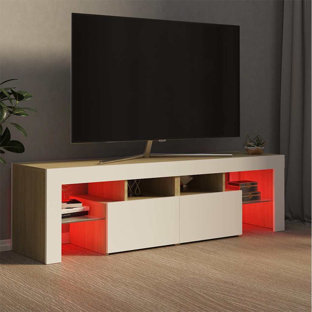 Έπιπλο Τηλεόρασης με LED Λευκό/Sonoma Δρυς 140 x 36,5 x 40 εκ.