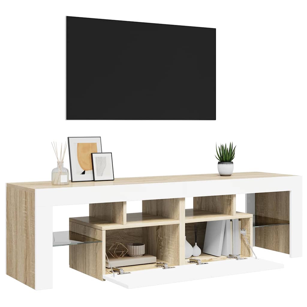 Έπιπλο Τηλεόρασης με LED Λευκό/Sonoma Δρυς 140 x 36,5 x 40 εκ.