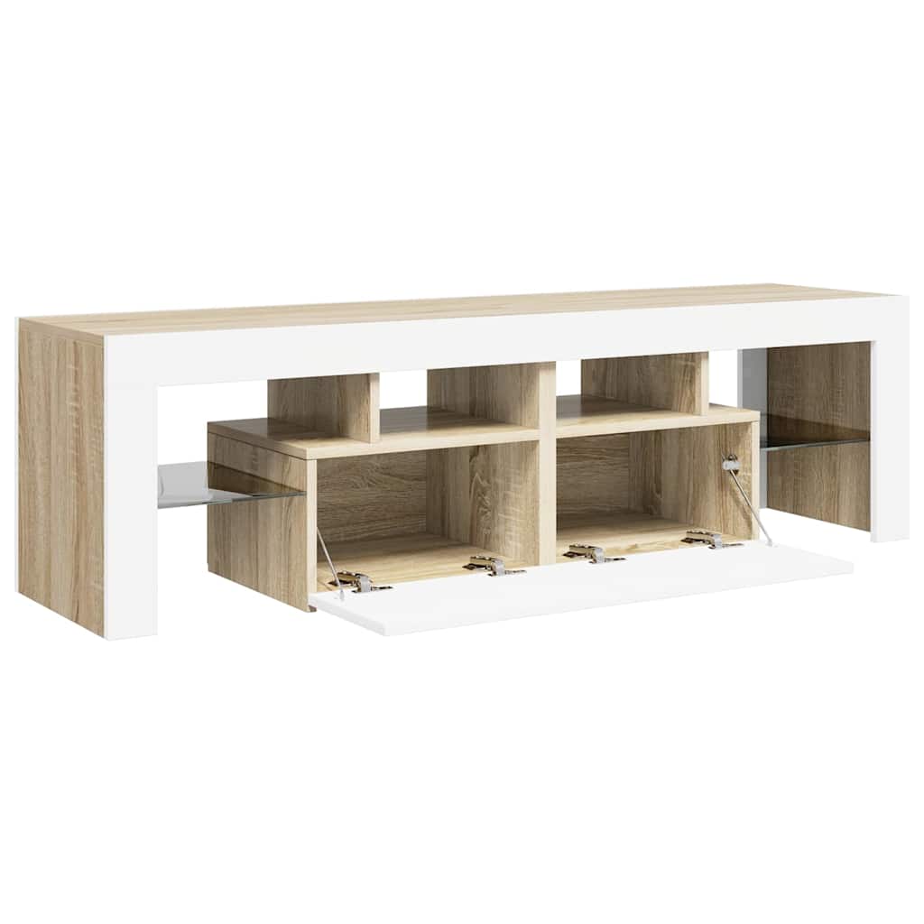 Έπιπλο Τηλεόρασης με LED Λευκό/Sonoma Δρυς 140 x 36,5 x 40 εκ.