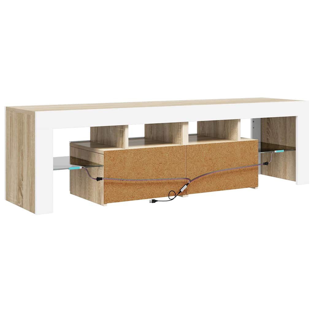 Έπιπλο Τηλεόρασης με LED Λευκό/Sonoma Δρυς 140 x 36,5 x 40 εκ.