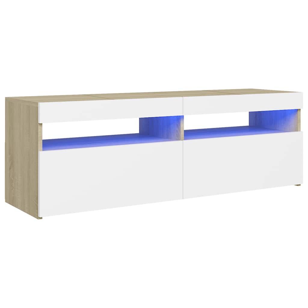 Έπιπλο Τηλεόρασης με LED Λευκό & Sonoma Δρυς 120 x 35 x 40 εκ. - Pakobazaar