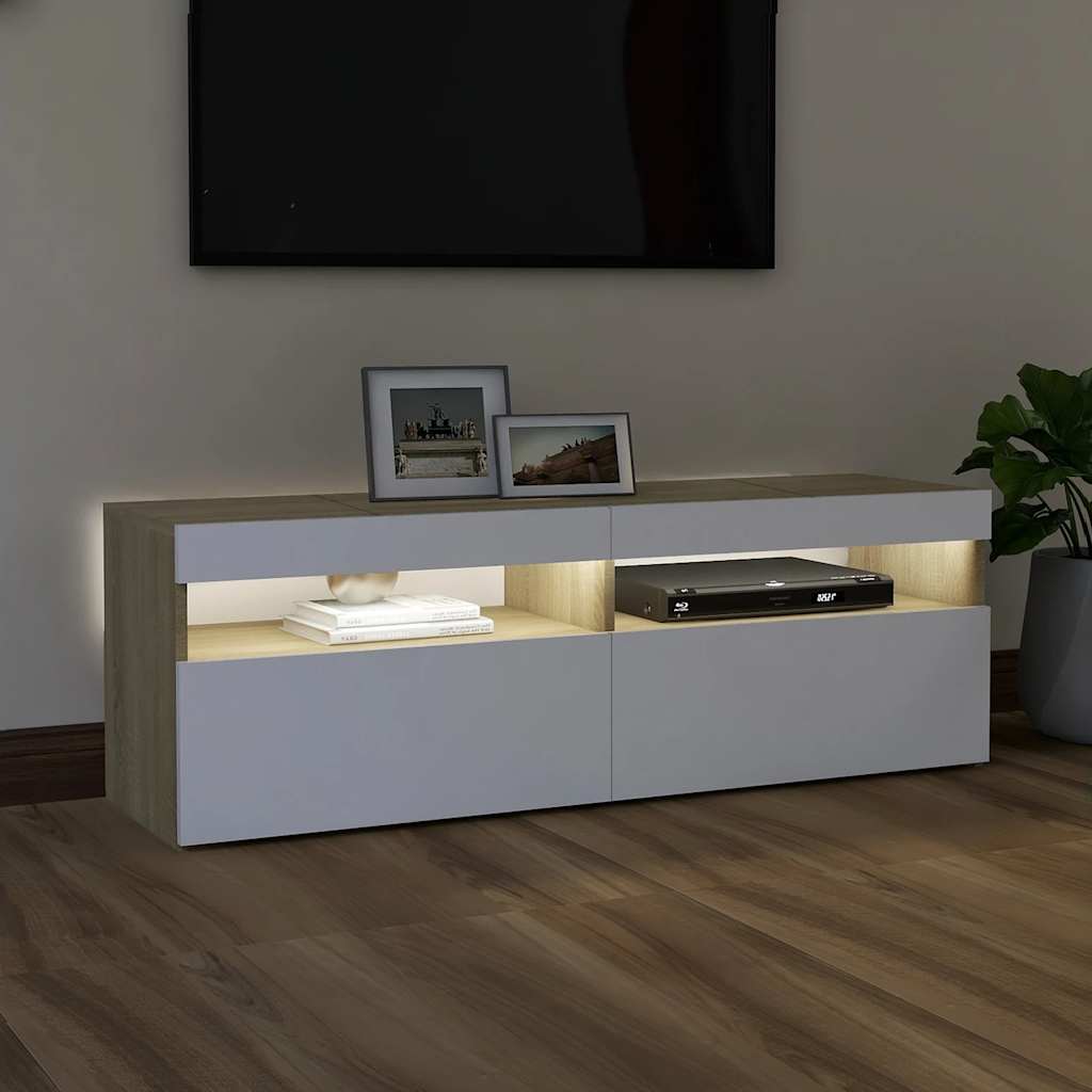 Έπιπλο Τηλεόρασης με LED Λευκό & Sonoma Δρυς 120 x 35 x 40 εκ. - Pakobazaar