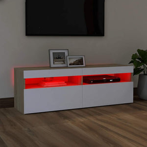 Έπιπλο Τηλεόρασης με LED Λευκό & Sonoma Δρυς 120 x 35 x 40 εκ. - Pakobazaar