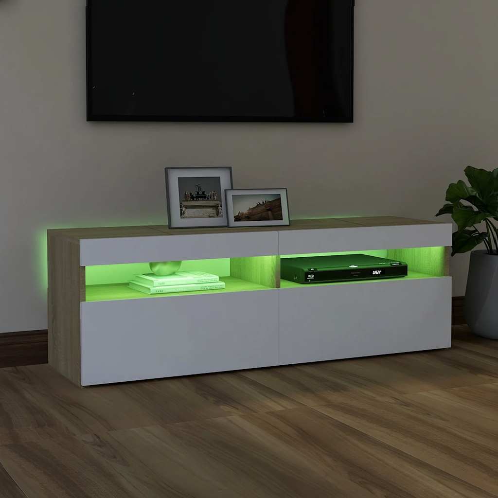 Έπιπλο Τηλεόρασης με LED Λευκό & Sonoma Δρυς 120 x 35 x 40 εκ. - Pakobazaar