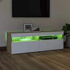 Έπιπλο Τηλεόρασης με LED Λευκό & Sonoma Δρυς 120 x 35 x 40 εκ. - Pakobazaar