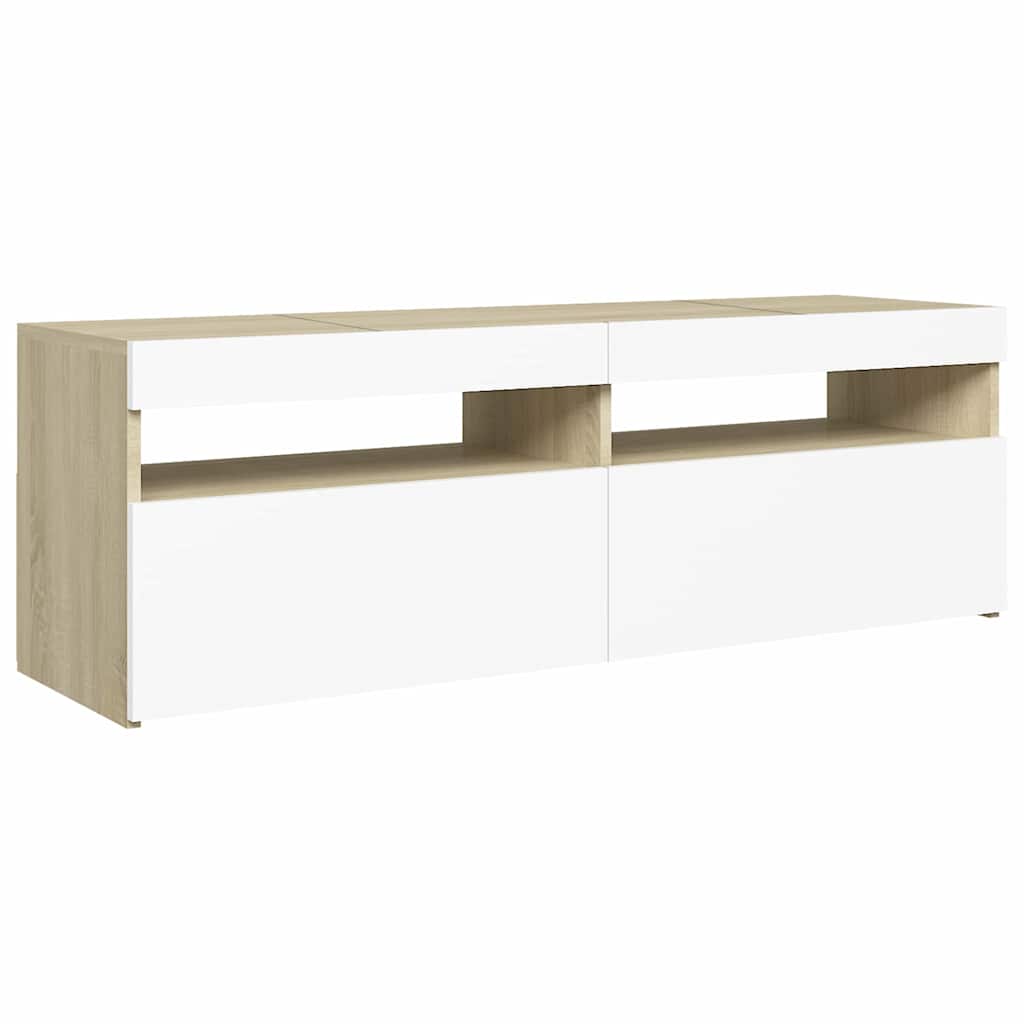 Έπιπλο Τηλεόρασης με LED Λευκό & Sonoma Δρυς 120 x 35 x 40 εκ. - Pakobazaar