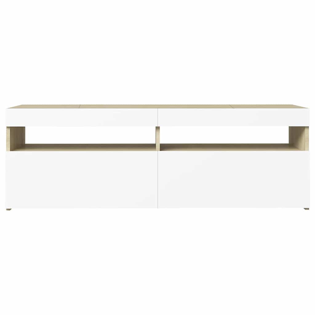 Έπιπλο Τηλεόρασης με LED Λευκό & Sonoma Δρυς 120 x 35 x 40 εκ. - Pakobazaar