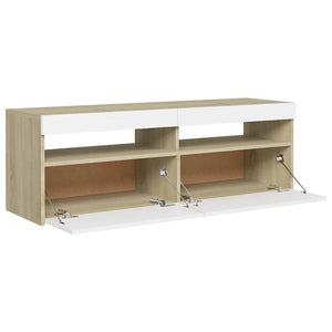 Έπιπλο Τηλεόρασης με LED Λευκό & Sonoma Δρυς 120 x 35 x 40 εκ. - Pakobazaar