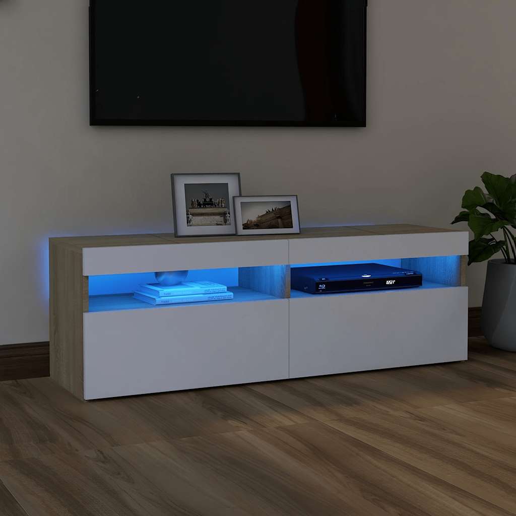 Έπιπλο Τηλεόρασης με LED Λευκό & Sonoma Δρυς 120 x 35 x 40 εκ. - Pakobazaar