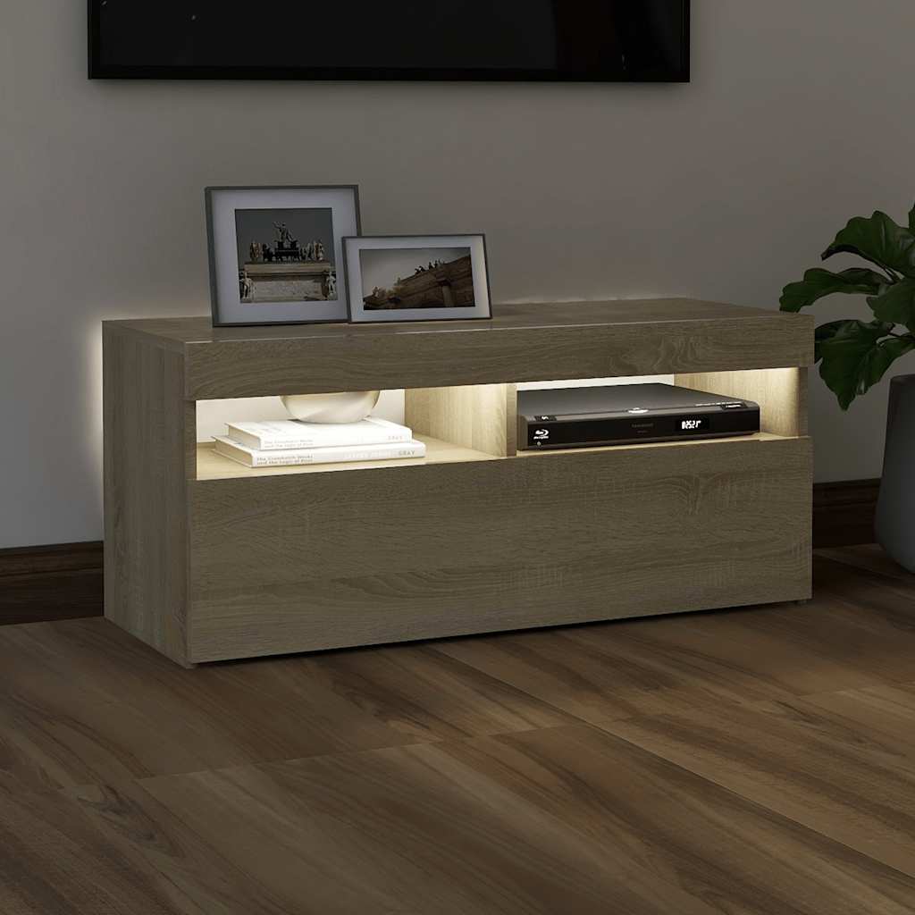 Έπιπλο Τηλεόρασης με LED Sonoma Δρυς 90x35x40 εκ. - Pakobazaar