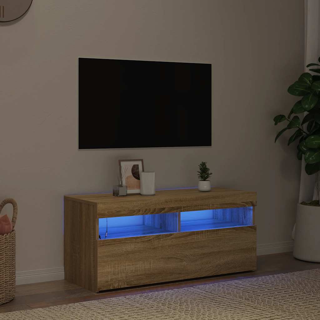 Έπιπλο Τηλεόρασης με LED Sonoma Δρυς 90x35x40 εκ. - Pakobazaar