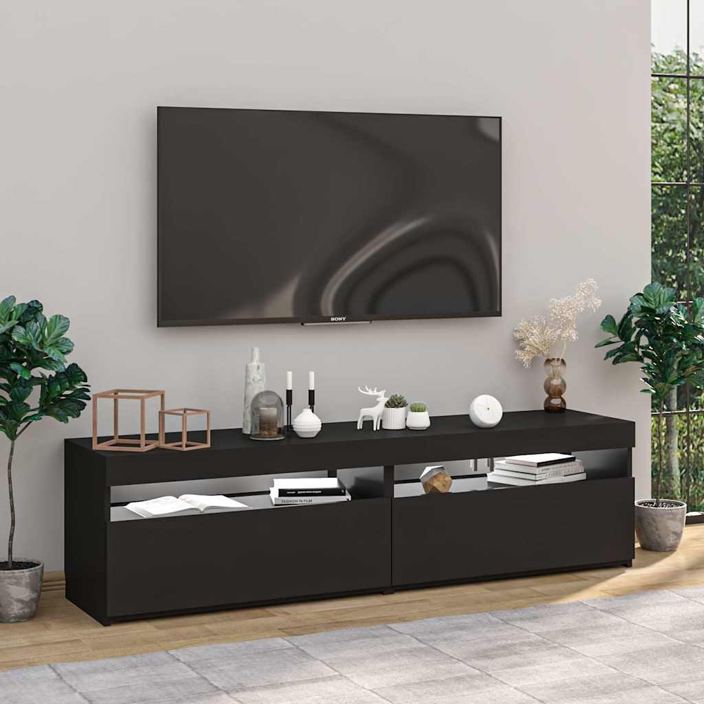 Έπιπλα Τηλεόρασης με LED 2 τεμ. Μαύρα 75 x 35 x 40 εκ. - Pakobazaar