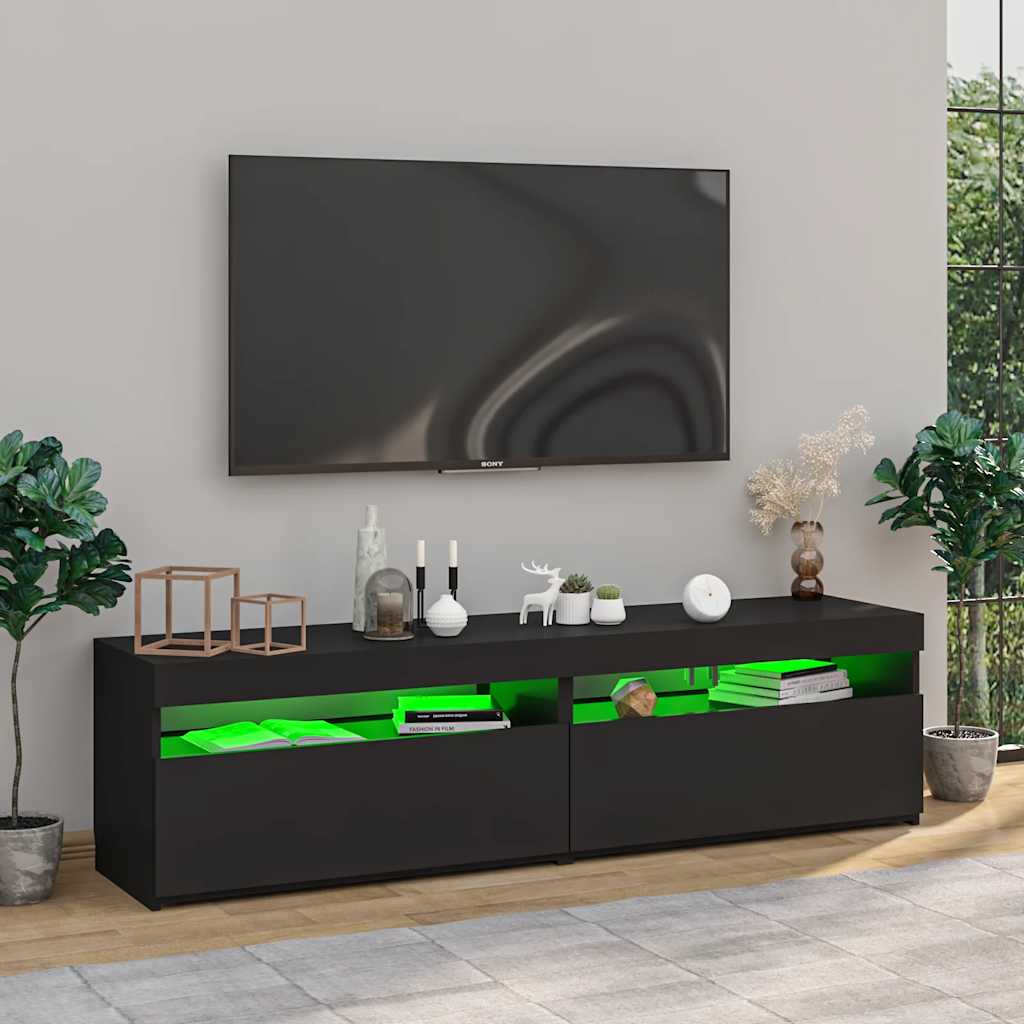 Έπιπλα Τηλεόρασης με LED 2 τεμ. Μαύρα 75 x 35 x 40 εκ. - Pakobazaar